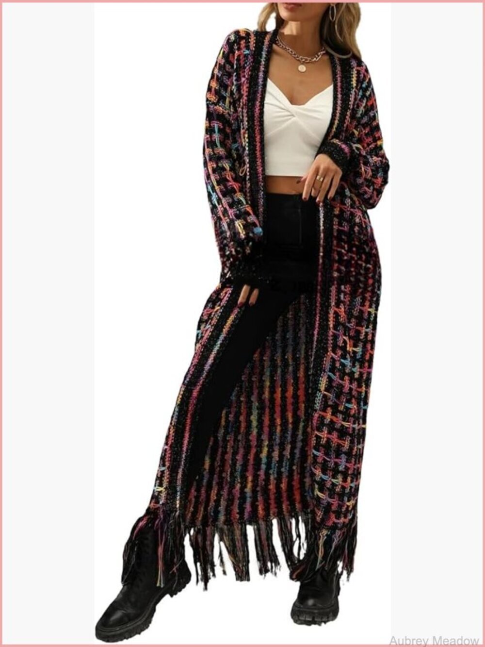 Long Cardigan Sweater Boho Fringe Tassels Open Front Chunky Knit Coat Fall